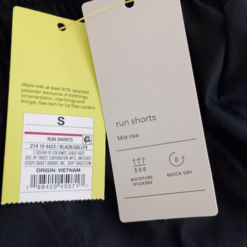All in Motion Black Run Shorts Mid Rise Lined S NWT Zip Pocket - Picture 6 of 6